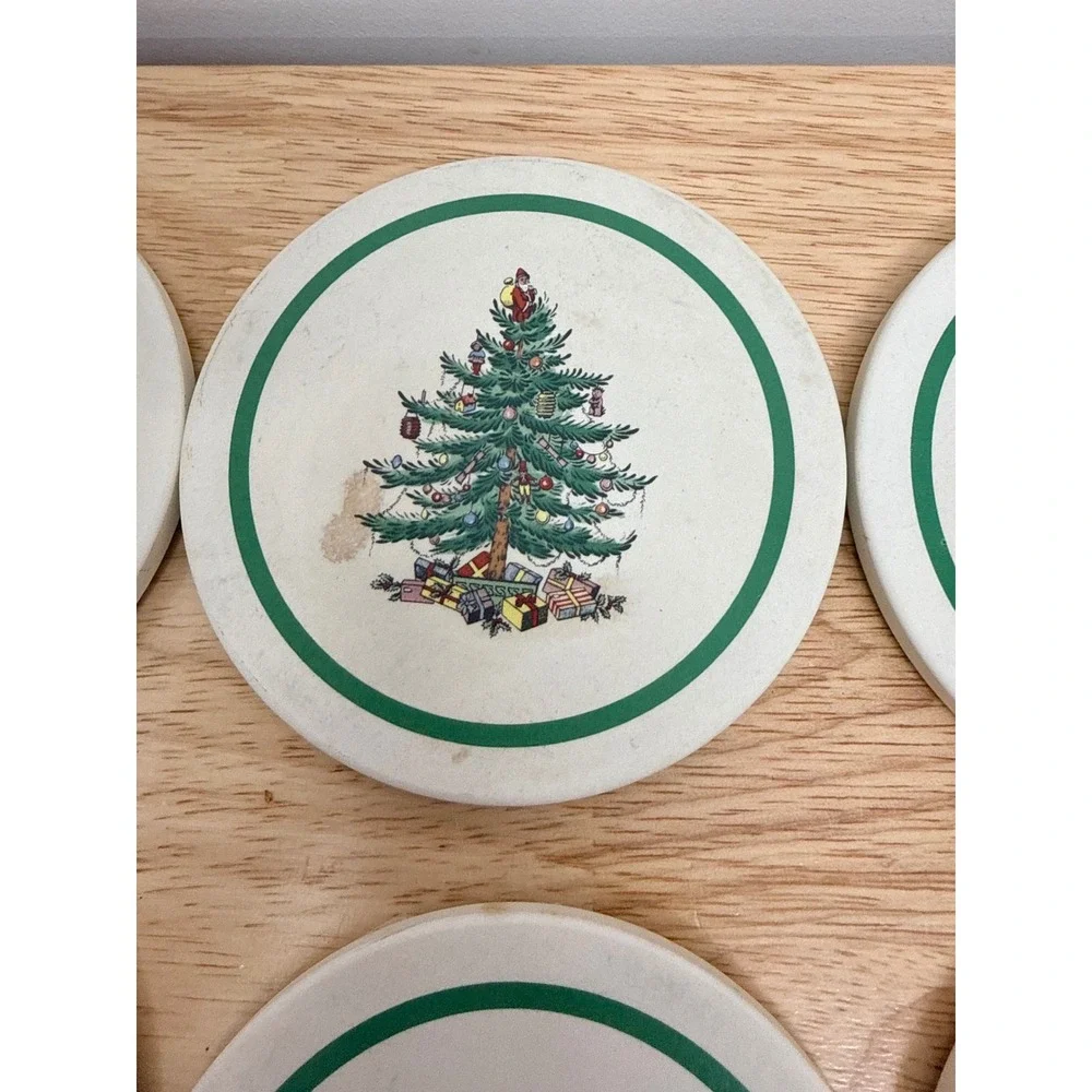 Spode Christmas Tree Spoon Rest/ 8 Cork Backed Coasters Set Holiday Kitchen #68